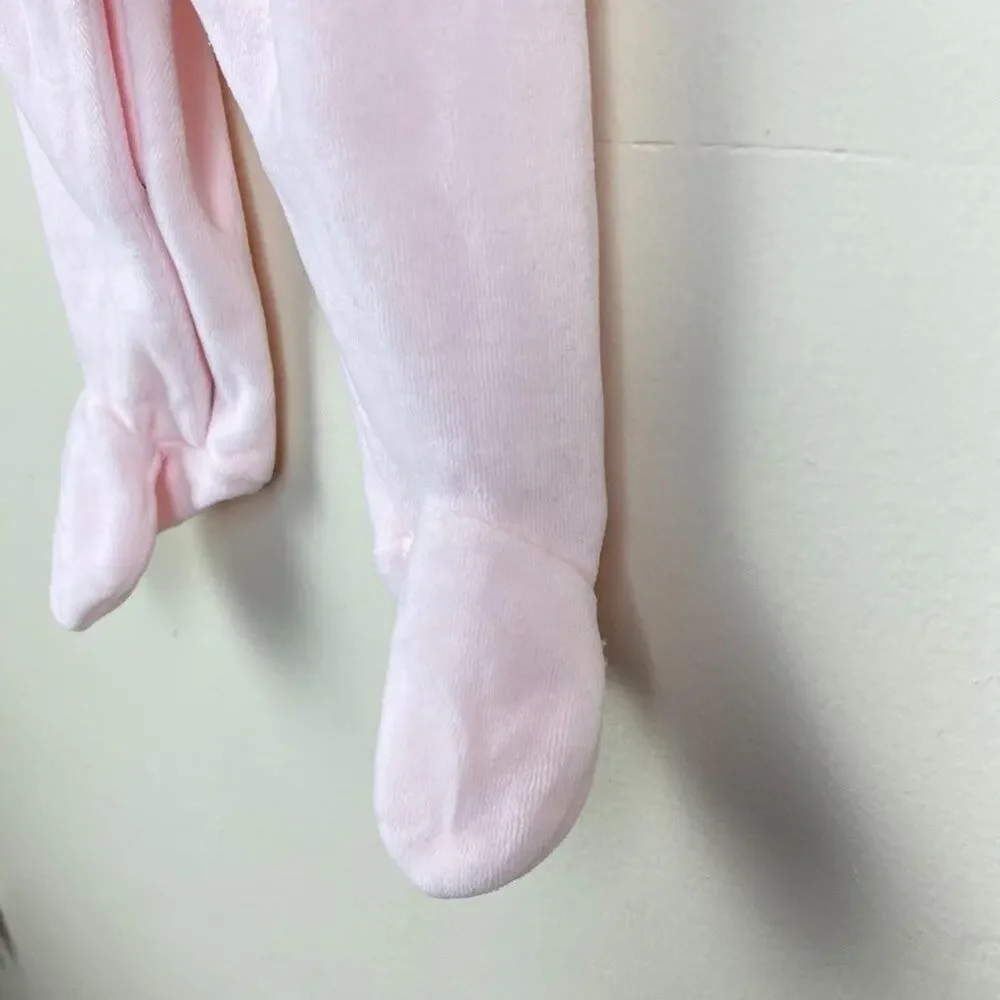 Jacadi Paris Pink Velour Bow Footie 3 Months